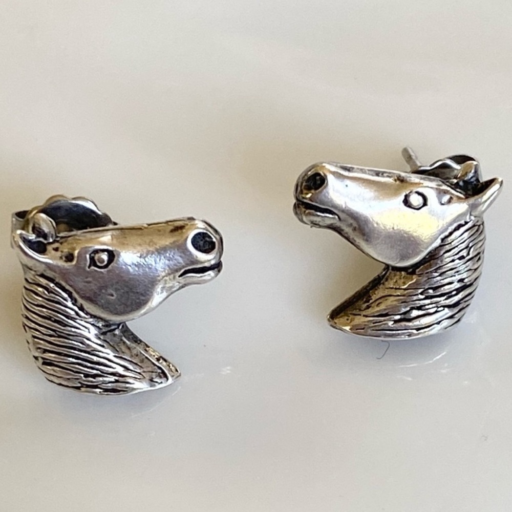 Vintage Sterling Silver 925 Horse Head Earrings Post Back Studs Pony Equestrian